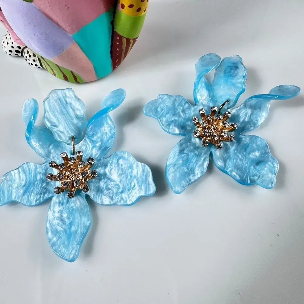 Zara Blue Floral Drop Earrings